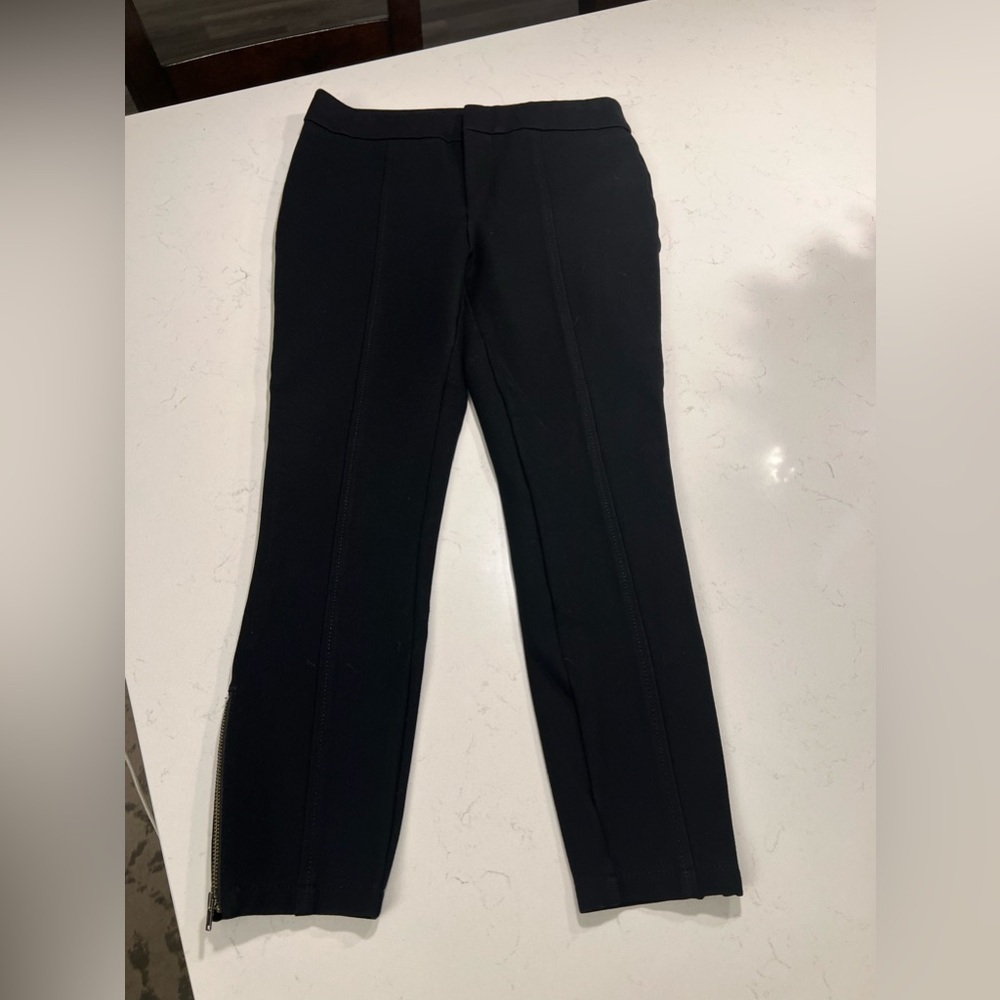 Anthropologie Black Essential Slim Zipper Ankle Fitted Skinny Stretch Ponte Pant - Picture 2 of 9